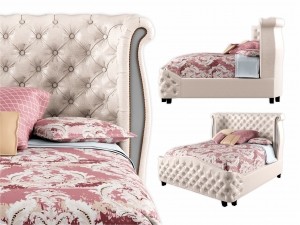 A bed with a padded headboard Berlinda. Beige.
