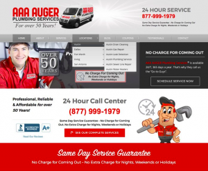 AAA Auger plumbing services website