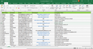 Accountant Data base of 820 copied into Ms.Excel.